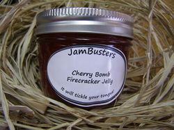 Photo of Cherry Bomb Firecracker Jelly in a jar.